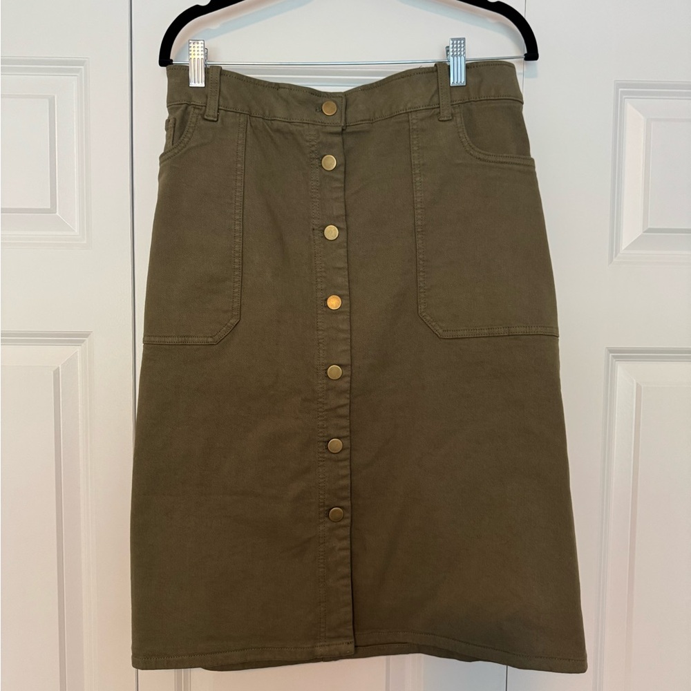 Caslon Olive Button-Down Pencil Skirt